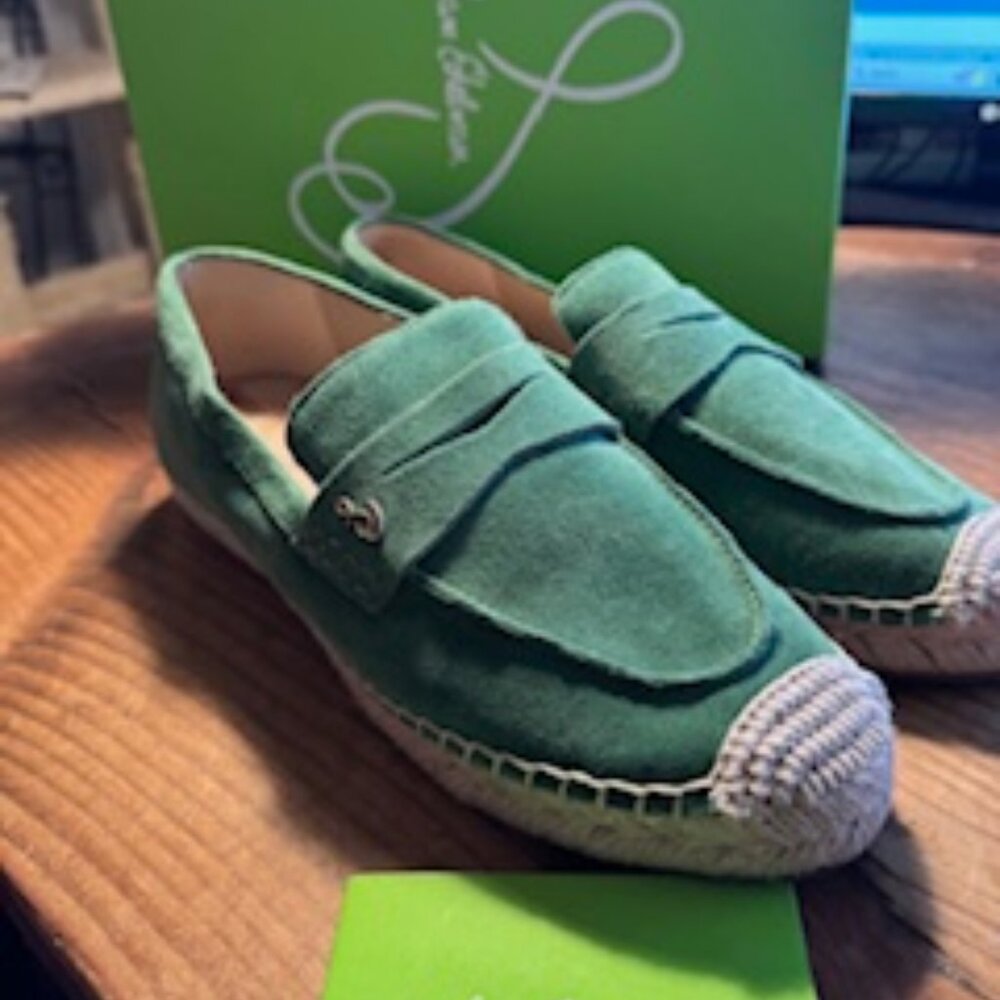 Sam Edelman Sz 8.5 M Green Kai Suede Espadrille Flat Loafer Shoes Slip On